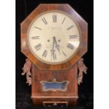 A 19th century rosewood and brass inlaid drop dial wall clock, inscribed L. Yealey, Burton-On-Trent,