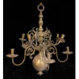 A 16th century style brass ten branch ceiling light/electrolier, S-scroll arms, 75cm high