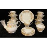 A Colclough Hedgerow pattern tea service for six comprising teapot, cream jug, sugar bowl, cake