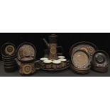 A Denby Arabesque pattern large circular platter, tall coffee pot, teapot, oval plates, assorted