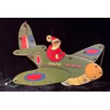 A fairground illuminated painted sign, of Santa flying an RAFA plane, approx. 100cm wide