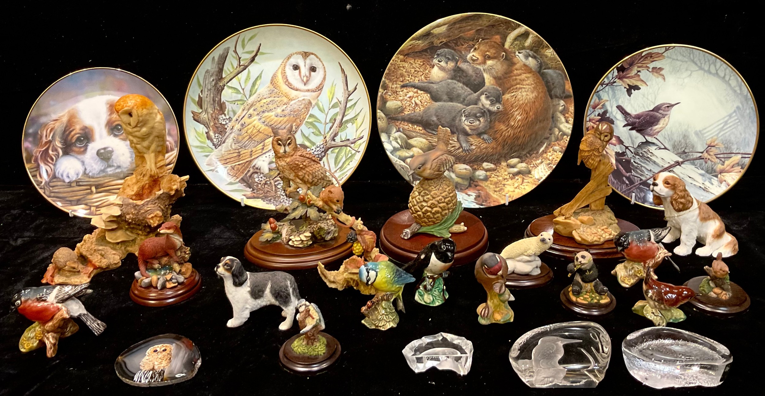 A Country Artists resin model, Long Eared Owl with Acorns, oval stepped base, 15cm; other similar