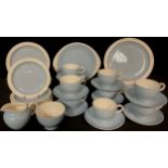 A Wedgwood Summer Sky pattern dinner and tea service, cups and saucers, tea plates, milk and