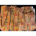 Textiles - a pair of curtains, decorated with panels of Indian elephants and wildlife, in tones of