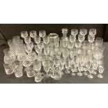 Glassware - an Edinburgh Crystal decanter; a quantity of cut glass drinking glasses including wine