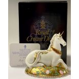 A Royal Crown Derby paperweight, Mythical Unicorn, Govier's exclusive, designed by June