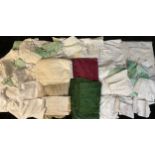 Textiles - a large quantity of linen tablecloths, lace edged, embroidered, etc