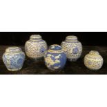 A Chinese ginger jar, decorated in tones of underglaze blue with blossoming prunus; others (5)