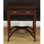 A late Victorian mahogany envelope card table, drawer to frieze stamped Gillows Lancaster, 65.5cm