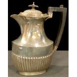 A Victorian silver fluted hot water jug, Sheffield 1897, 460g gross