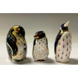 A Royal Crown Derby paperweight, Penguin, gold stopper; others, Rockhopper Penguin, gold stopper;
