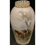 A Royal China Works Worcester ovoid vase, Grainger & Co, painted by John Stinton, signed, cattle