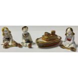 A Royal Crown Derby Treasures of Childhood model, Tug Boat; others, Rag Doll; Sailor, signed in