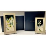 A Moorcroft Snowdrop pattern rectangular wall plaque, 20.5cm x 9cm, dated 2017, framed, boxed;