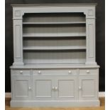 A contemporary painted pine dresser, 215cm high, 185.5cm wide, 52cm deep