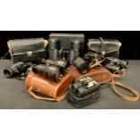 A pair of WWI era binoculars, Parkes & Son, Liverpool, cased; a pair of Zenith Tempest binoculars,