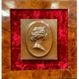 A decorative bronzed portrait plaque, as an Art Nouveau beauty in profile, 13cm x 12cm, mounted in