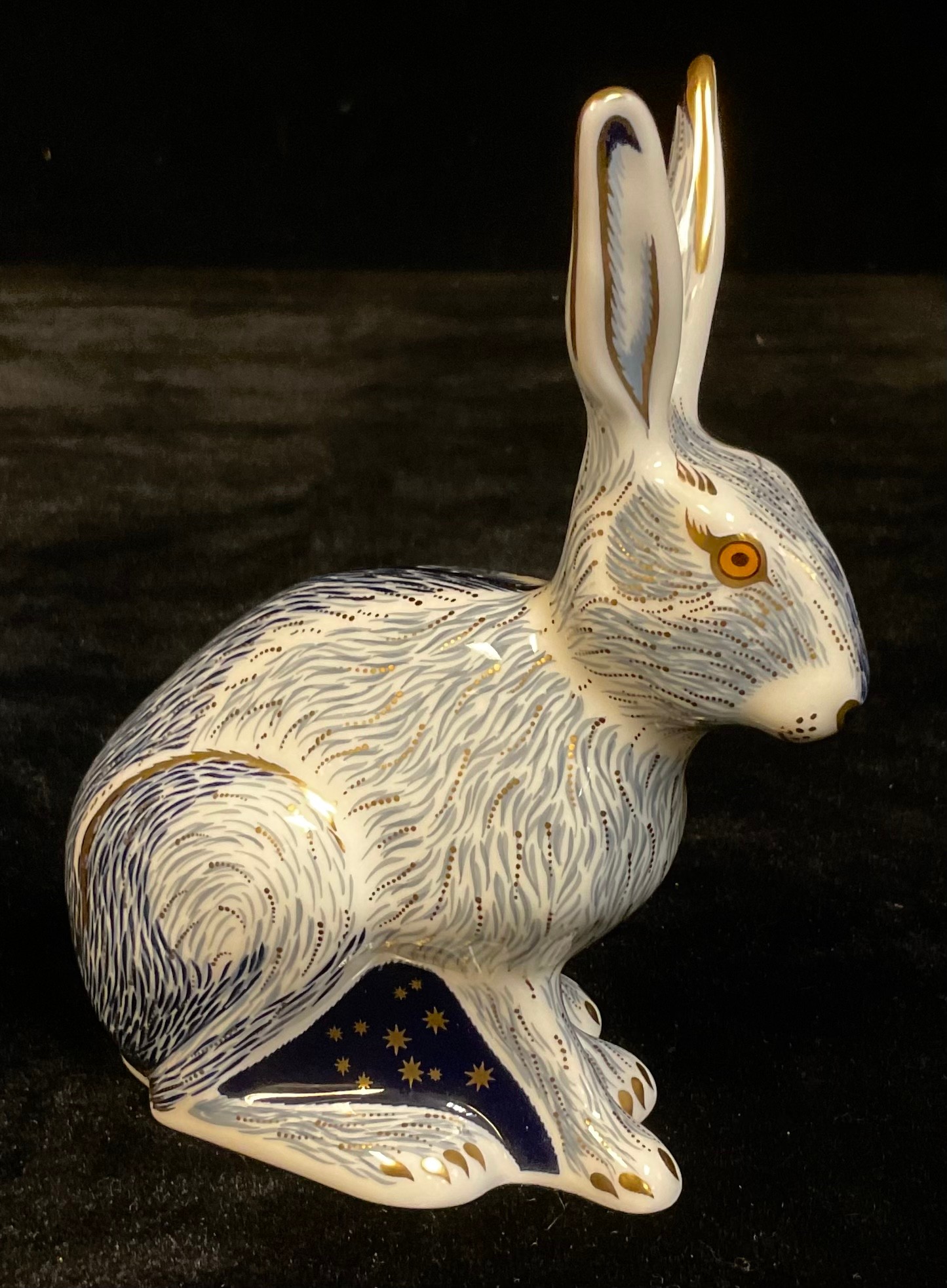 A Royal Crown Derby paperweight, Starlight Hare, gold stopper, signed in gold by Sue Rowe, boxed