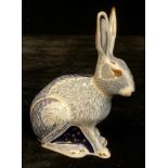 A Royal Crown Derby paperweight, Starlight Hare, gold stopper, signed in gold by Sue Rowe, boxed