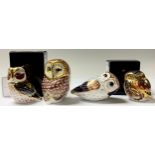 A Royal Crown Derby paperweight, Tawny Owl, 21st anniversary gold stopper, limited edition, to