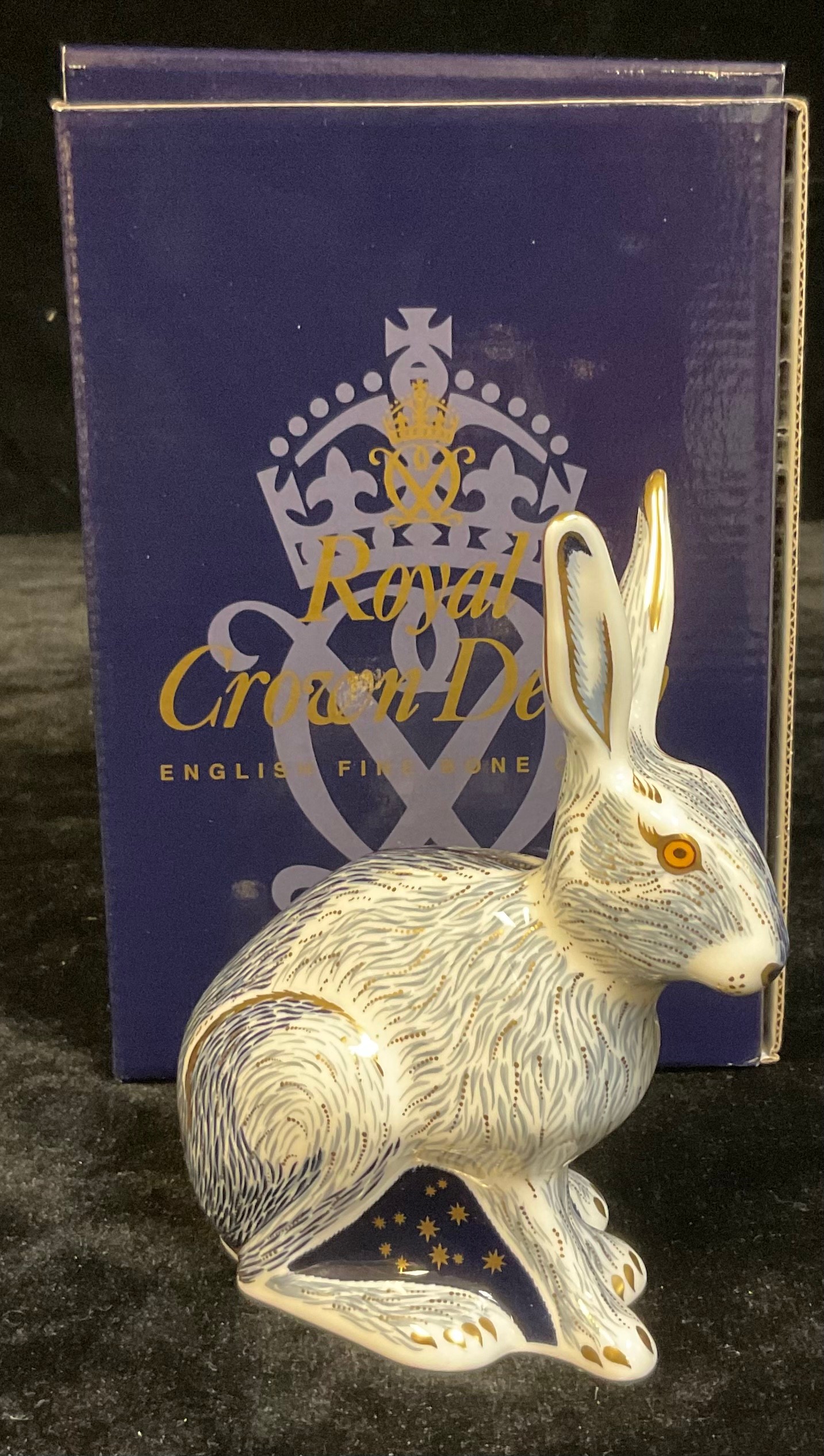 A Royal Crown Derby paperweight, Starlight Hare, gold stopper, signed in gold by Sue Rowe, boxed - Image 5 of 5