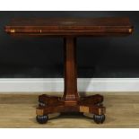 A William IV rosewood card table, 73.5cm high, 91.5cm wide, 45cm deep