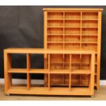 A contemporary low open bookcase, 96.5cm high overall, 180cm wide, 32.5cm deep; another, 183.5cm