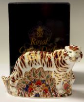 A Royal Crown Derby paperweight, Bengal Tiger, gold stopper, boxed