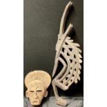 Tribal Art - a Bamana Chiwara antelope headdress, 95cm high, Mali, West Africa; a mask, 39cm long (