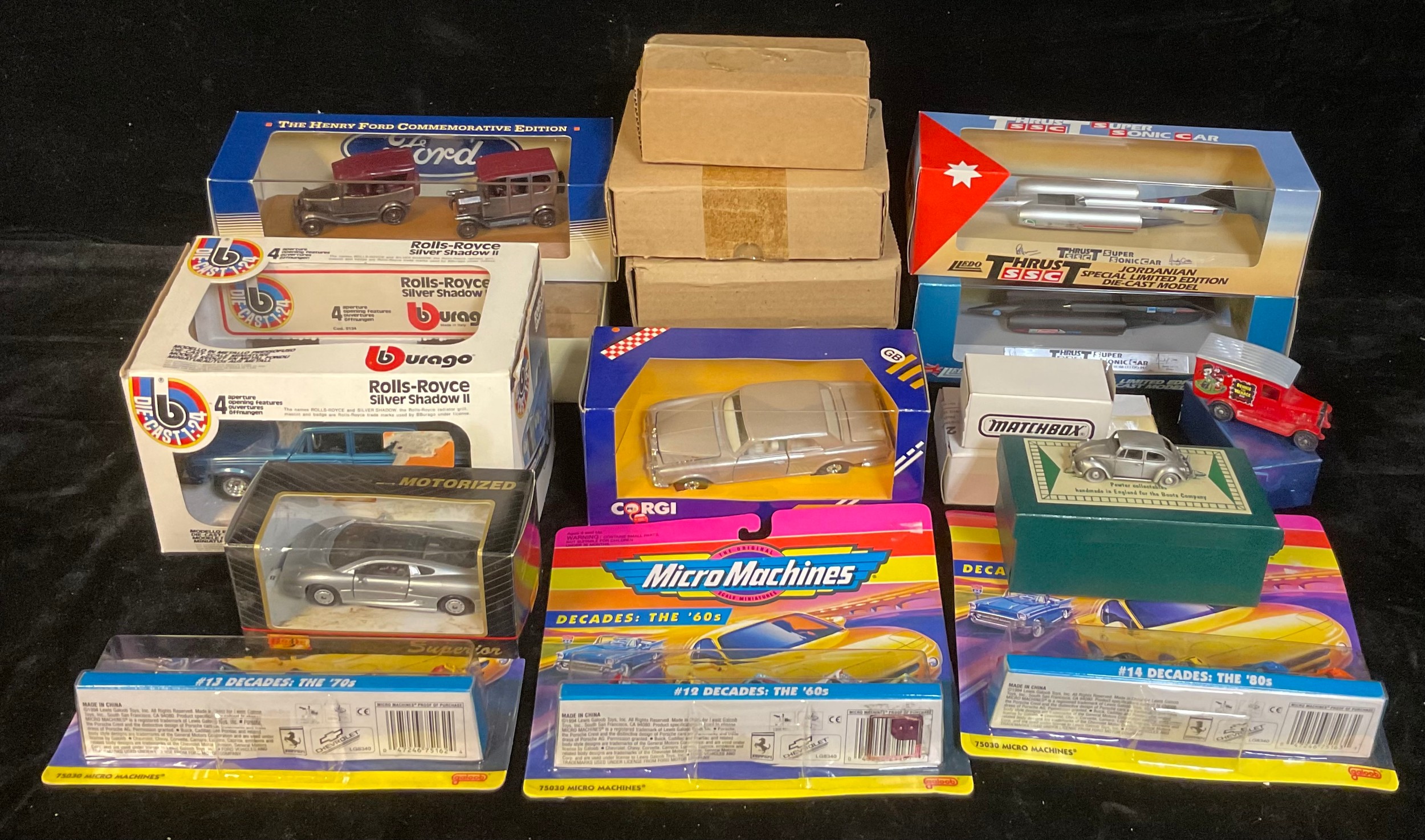 Diecast Vehicles - a collection of car models, including Lledo, MicroMachines, Corgi, Bburago,