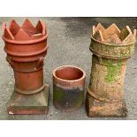 Two near pair crown chimney pots, another chimney pot (3)