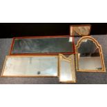 An early 20th century mahogany looking glass or mirror, Greek Key border, 137cm x 46cm; gilt