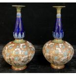 A pair of Doulton Lambeth Slaters patent Chine ware globular vases, highlighted in tones of