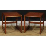 Mid-century Design - a pair of teak occasional tables, 44cm high, 41cm wide, 51.5cm deep (2)