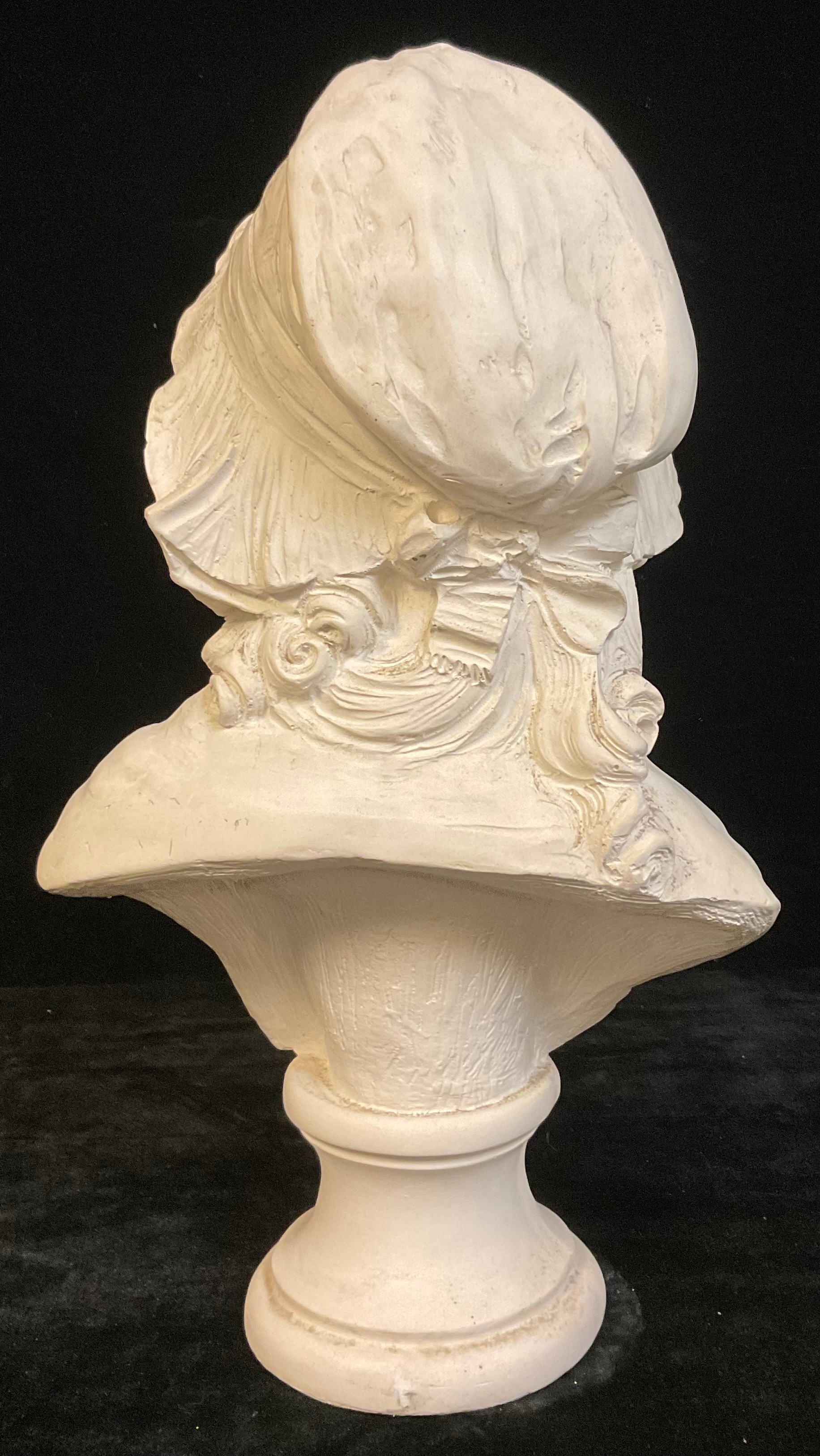 A large plaster bust, of a young girl wearing a bonnet, 43cm high - Image 3 of 3