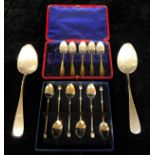 A pair of silver serving spoons, marked 830 Tostrup 1889, engraved Thora and Alfred, 101g; a set