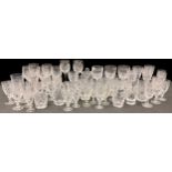 Glassware - cut glass wine glasses, tumblers, liquor glasses, etc; three large Waterford Crystal