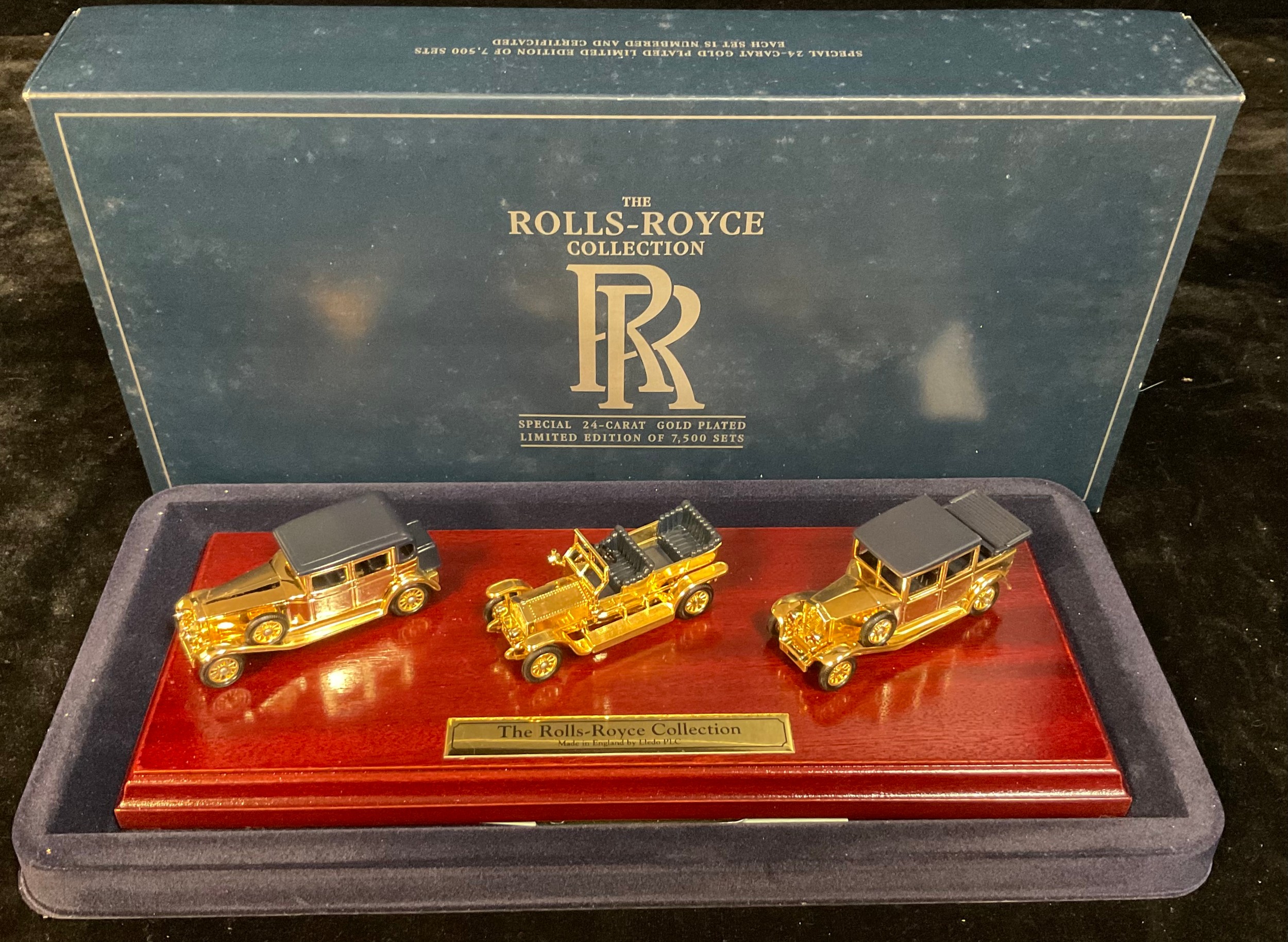 The Rolls-Royce Collection by Lledo, limited edition set of three 24ct gold plated cars with