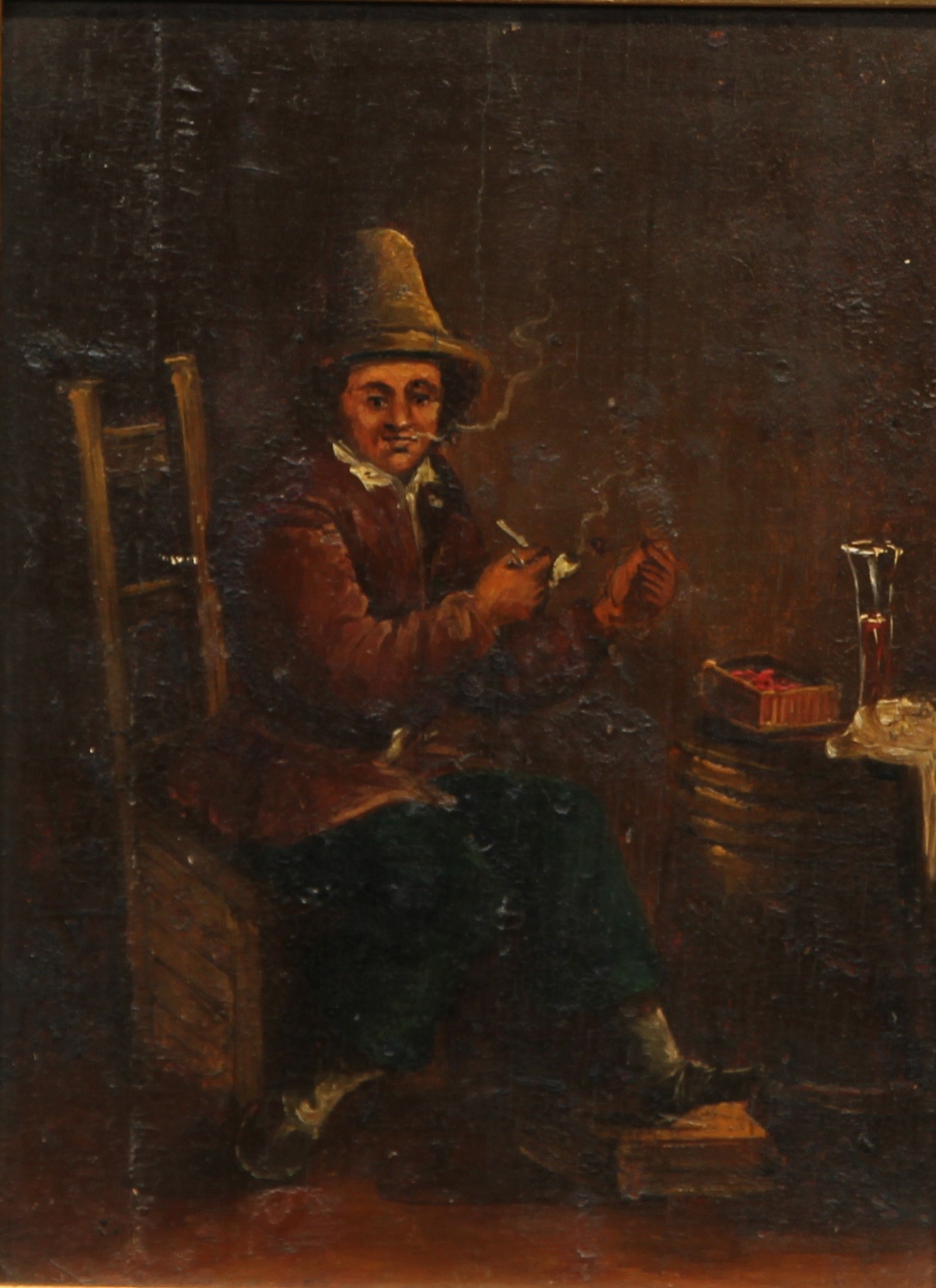 Dutch School (19th century) A Quiet Smoke oil on board, 15.5cm x 11.5cm