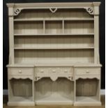 A contemporary painted pine dresser, 200.5cm high, 186cm wide, 42.5cm deep