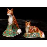 A pair of Royal Crown Derby paperweights, Devonian Vixen and Devonian Fox Cub, signature edition
