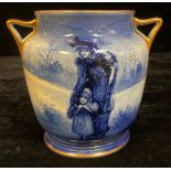 A Royal Doulton Blue Children Series two handled vase/jardiniere, printed and painted with a woman