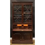A George III Revival mahogany bureau bookcase, astragal glazed doors, 221cm high, 117.5cm wide, 49.