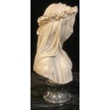 Filli Firenze, after, Veiled Lady, composite marble bust, black marble pedestal base, 36cm high