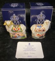 A pair of Royal Crown Derby paperweights, Imari Ram and Imari Ewe, Visitor Centre exclusives, signed