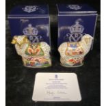 A pair of Royal Crown Derby paperweights, Imari Ram and Imari Ewe, Visitor Centre exclusives, signed