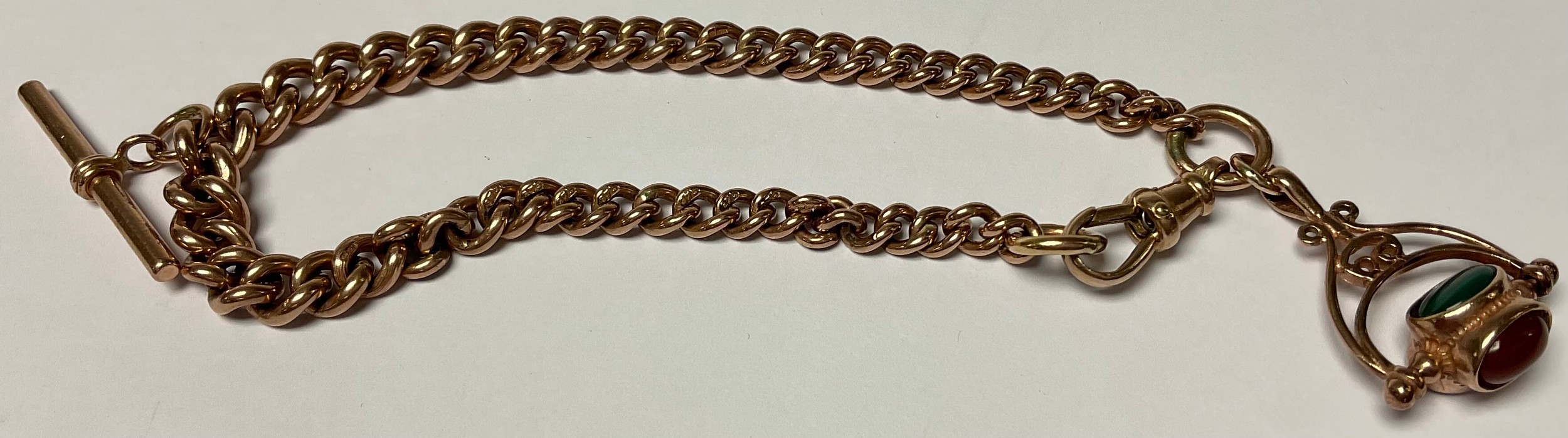 A 9ct gold curb link albert chain, 22.3g gross