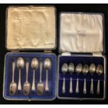 A set of six silver teaspoons, Sheffield 1944, associated case; another set, Birmingham 1944;