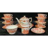 A Royal Crown Derby Red Aves tea set, including teapot, milk jug and sugar bowl, six cups and