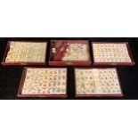A set of Mah Jong bone tiles and dice, score sticks, in four drawers